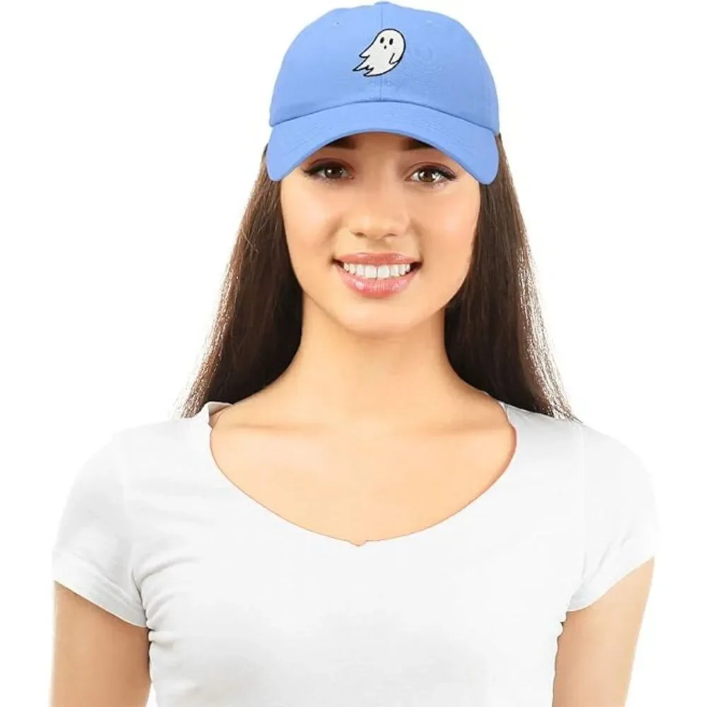 Unisex Light Blue 100% Cotton Ghost Embroidered Adjustable Buckle Baseball Cap